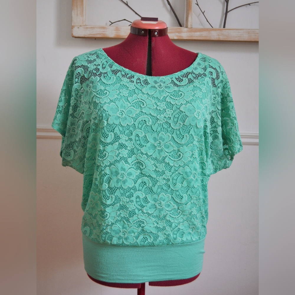 Elegant Mint Lace Top - Medium